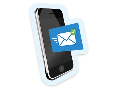 A mobile phone with an envelope symbol on it