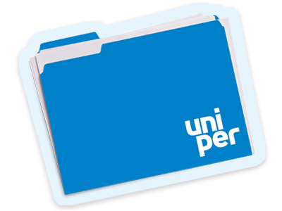 A blue folder with Uniper on the front