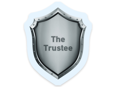 A grey shield with the words The Trustee on it